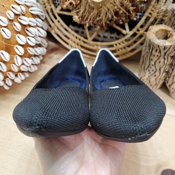 Rothy's Women 9.5/41 Ballet Flat Pointed Toe Knit White Stripe Sustainable Black - Picture 3 of 12